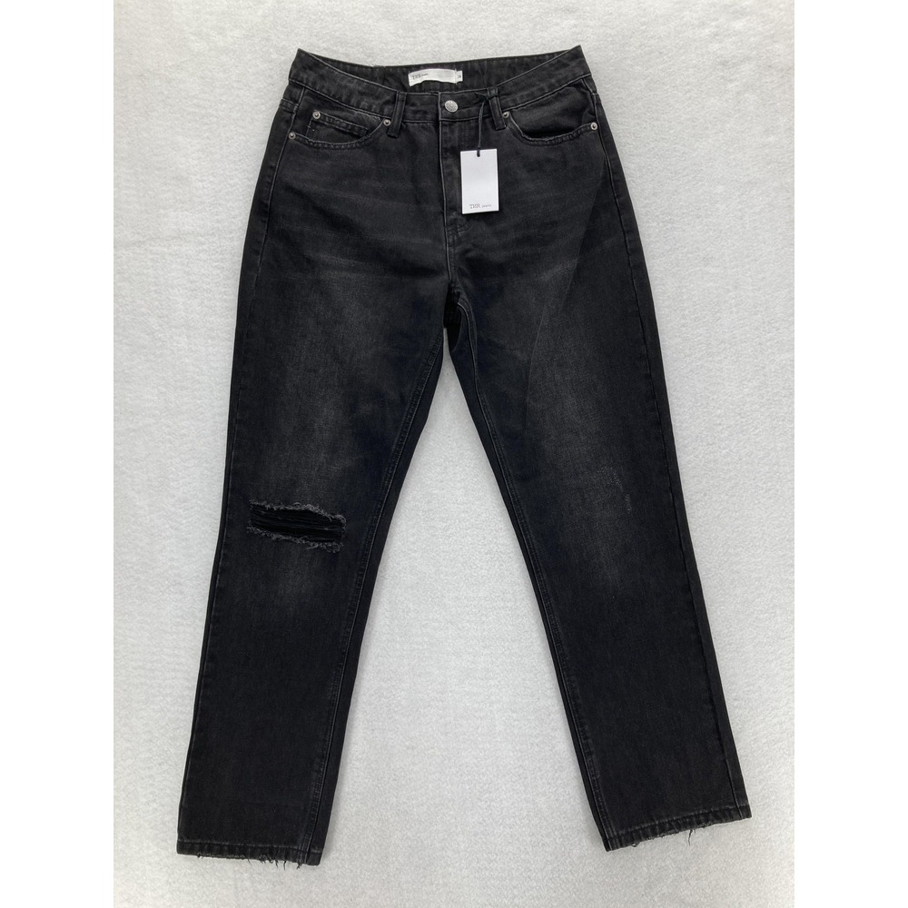 TNR jeans Womens 28 Black Distressed High Rise Straight Raw Hem Preppy Casual